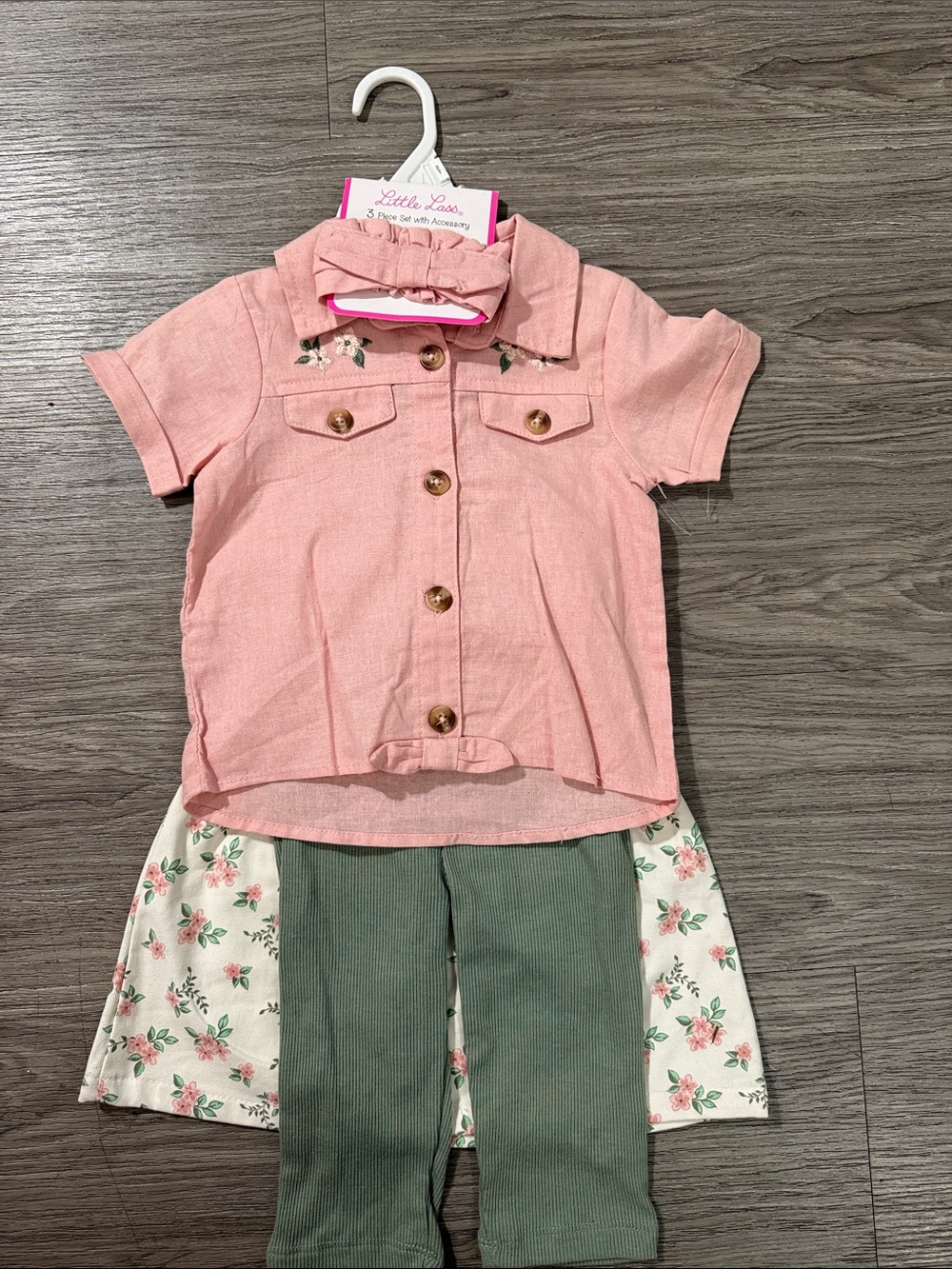 Little Lass Pink Button-Down Shirt with Embroidered Collar Sz 2T